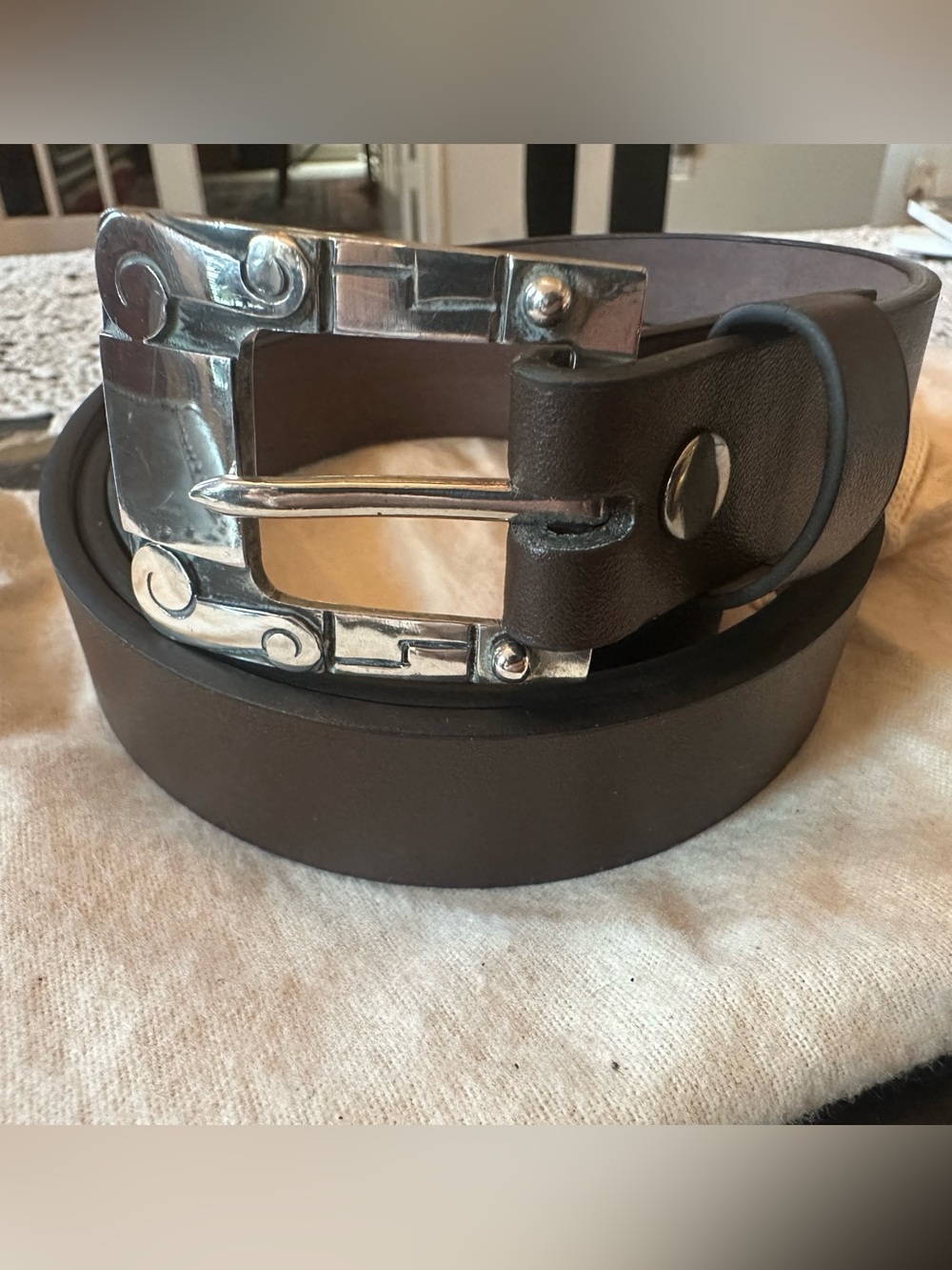 Vintage Taxco JS Mexico Sterling Silver Belt Buckle With 1” Thin Leather Belt - Picture 2 of 14